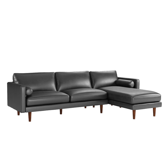 Cylia Mid Century Sectional in Caramel or Black Leatherette