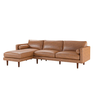 Cylia Mid Century Sectional in Caramel or Black Leatherette