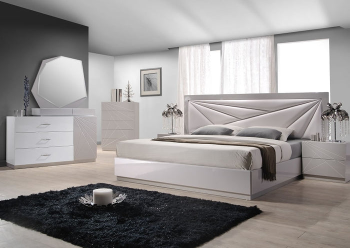 Flora Modern Platform Bed with Unique Padded Headboard