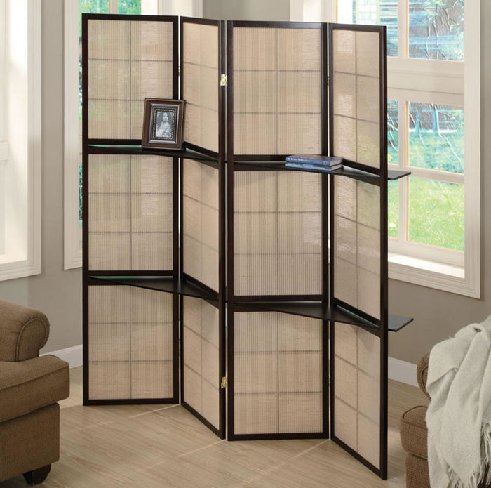 Four Panel Room Divider with Shelves