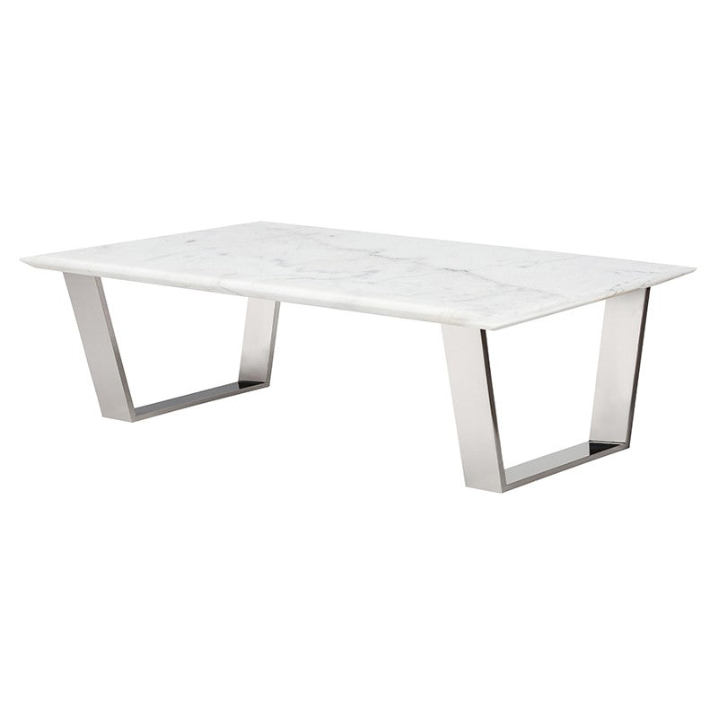 Catrine White Marble Coffee Table in Gold or Silver Base