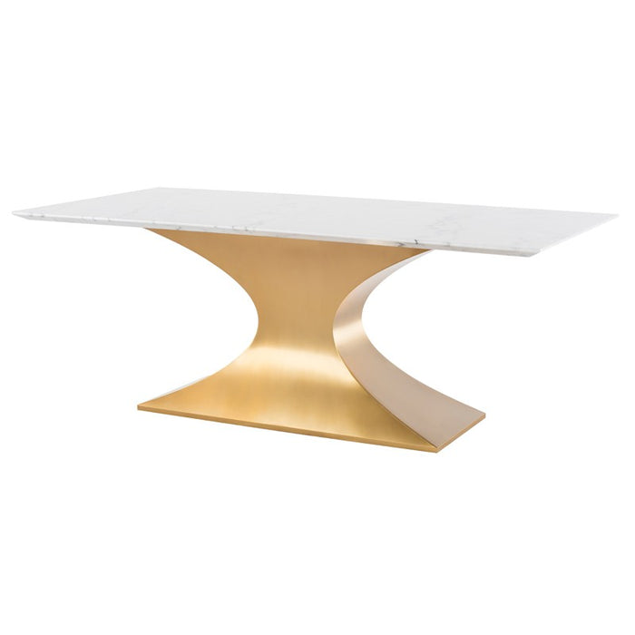 Praetorian White Marble Dining Table in Gold or Silver Base