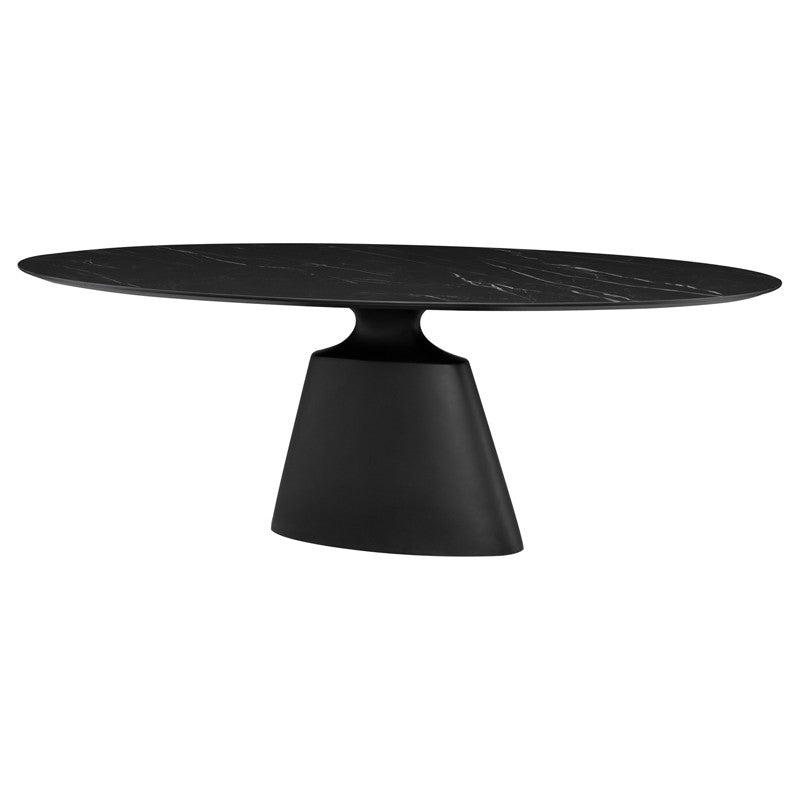 Taji Oval Black Ceramic Dining Table with Black Base