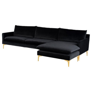 Anders Black Velour Sectional with Black or Gold Legs