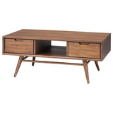 Jake Mid Century Walnut Coffee Table with Storage Drawers