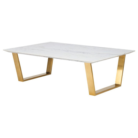 Catrine White Marble Coffee Table in Gold or Silver Base