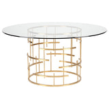 Tiffany Round Glass Dining Table in Gold or Silver Base