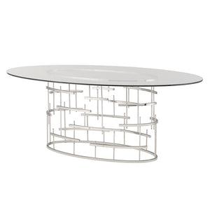 Tiffany Oval Glass Dining Table in Gold or Silver Base
