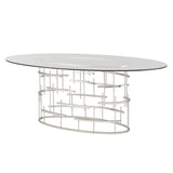 Tiffany Oval Glass Dining Table in Gold or Silver Base