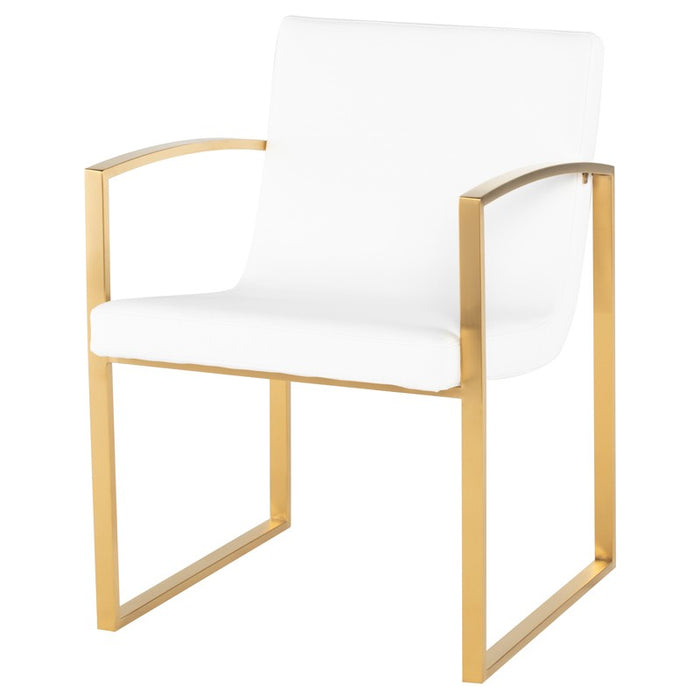 Clara White Arm Chair in Polished Stainless Steel or Brush Gold