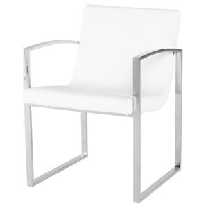 Clara White Arm Chair in Polished Stainless Steel or Brush Gold