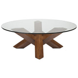 Costa Walnut Round Glass Coffee Table