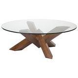 Costa Walnut Round Glass Coffee Table