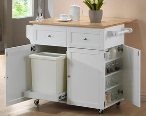 Kitchen Cart with Leaf, Trash Compartment & Spice Rack