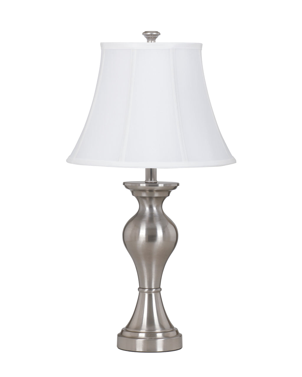 Brushed Silver Metal Table Lamp with Fabric Bell Shade