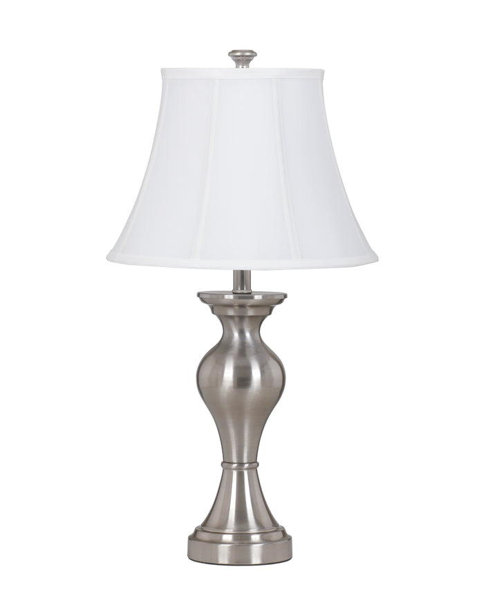 Brushed Silver Metal Table Lamp with Fabric Bell Shade