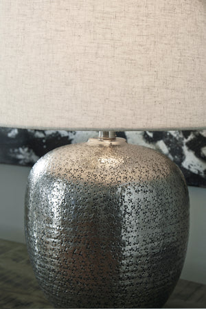 Antique Silver Hammered Aluminum Table Lamp