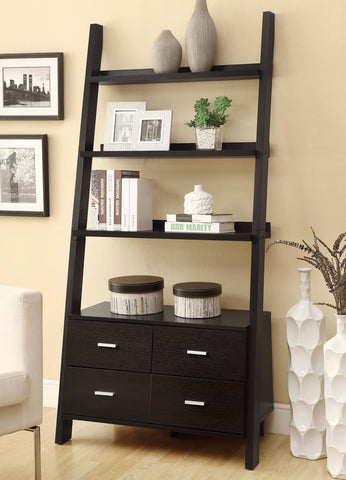 Leaning Ladder Bookshelf with 2 Drawers