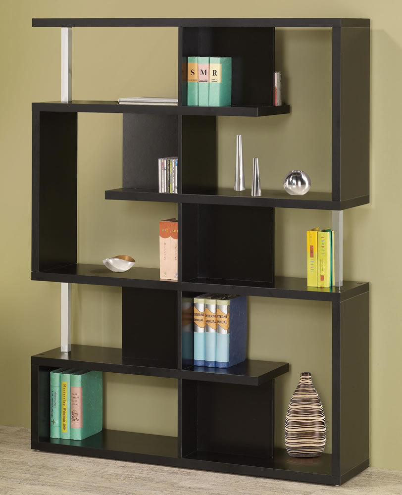 Modern Bookcase with Unique Shelving Design in Black or White