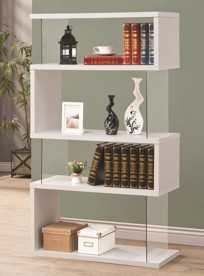 Modern White Wood & Glass Bookcase