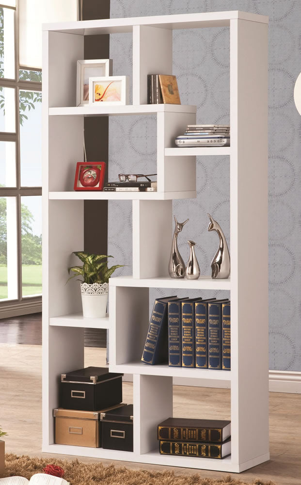 Contemporary Bookcase Interlocking Shelves in White