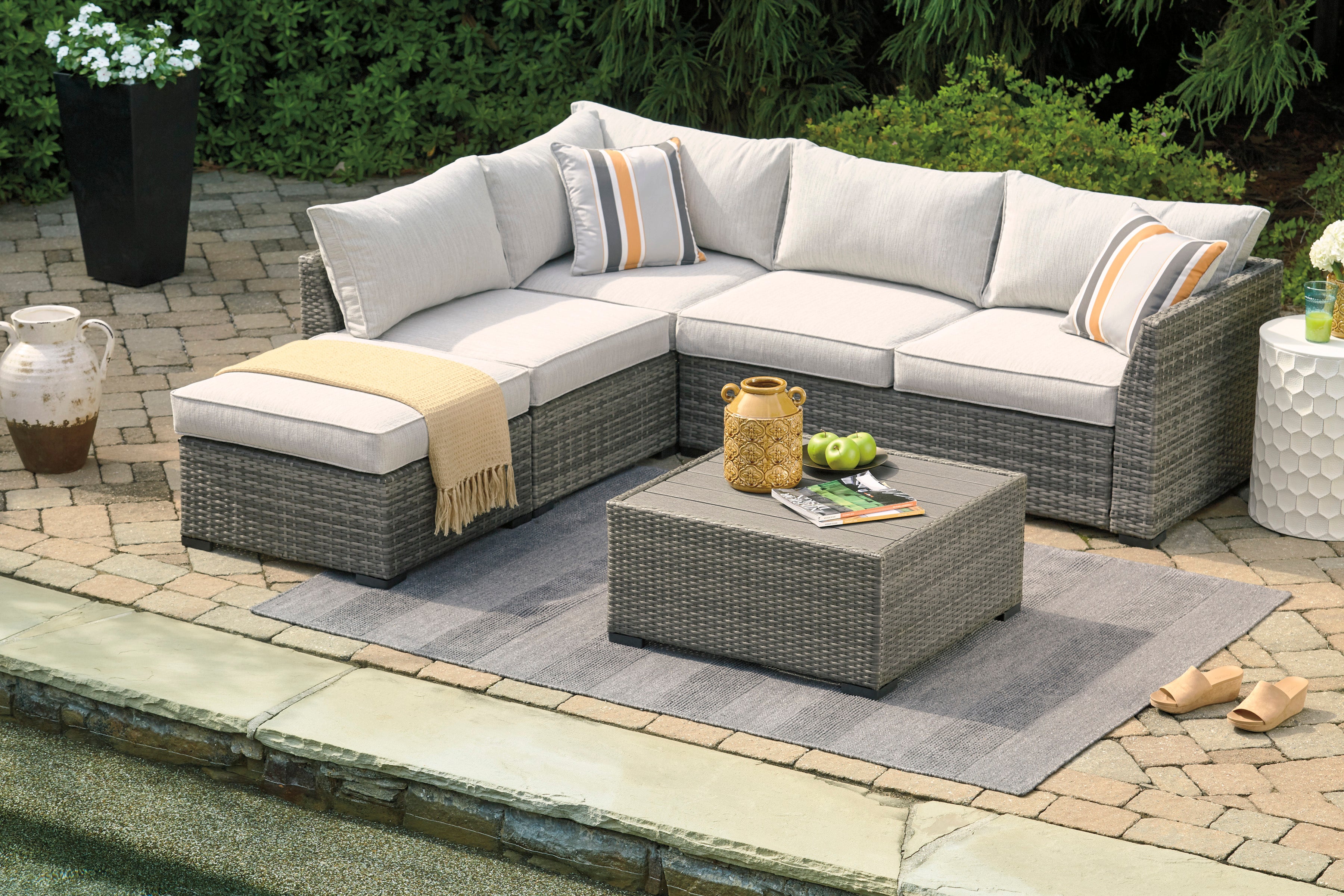 Sherry Grey Outdoor Sectional with Matching Coffee Table