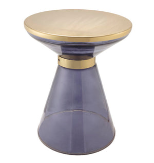 Blue Hourglass Accent Table with Gold Accents