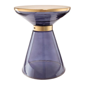 Blue Hourglass Accent Table with Gold Accents
