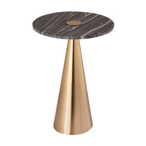 Grey Marble Accent Table with Gold Pedestal