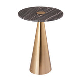 Grey Marble Accent Table with Gold Pedestal