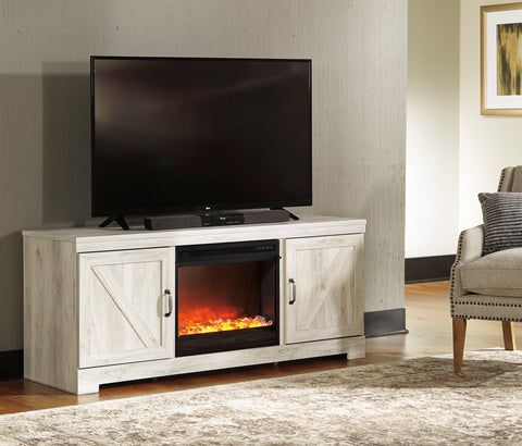 White Farmhouse 63" Media Stand with Optional Fireplace