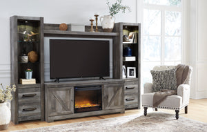 Crossbuck Media Wall Unit with Optional Fireplace Insert