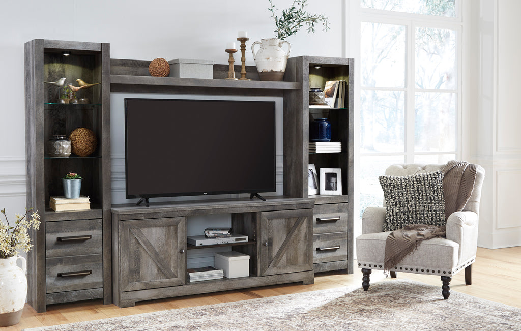 Crossbuck Media Wall Unit with Optional Fireplace Insert