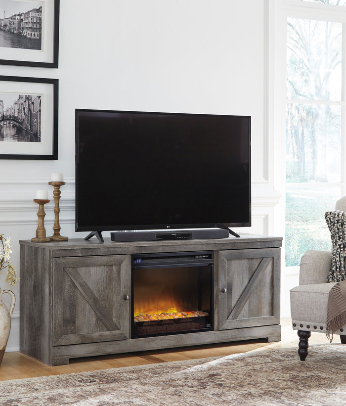 Crossbuck Grey Media Stand with Optional Fireplace Insert
