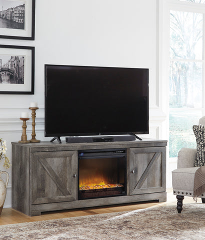 Crossbuck Grey Media Stand with Optional Fireplace Insert