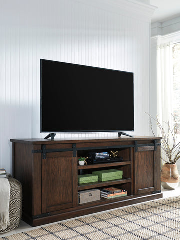 Rustic Brown Media Stand with Sliding Barn Doors in 2 Sizes