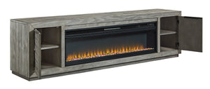 Ned Distressed Media Stand with Optional Fireplace