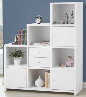 Cube Ladder Bookcase with Doors in Cappuccino or White Finish