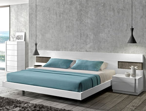 Amera White Lacquered Modern Platform Bed with LED