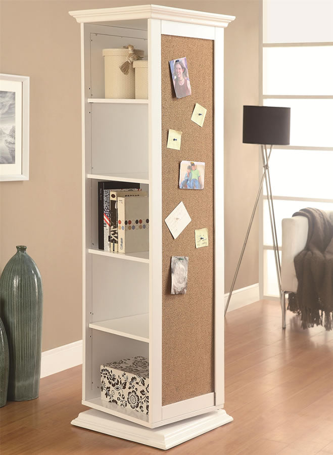 Swivel Storage Cabinet with Cork Board & Mirror in Black or White
