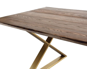 Rustic Ash Wood Top Dining Table with Gold Base