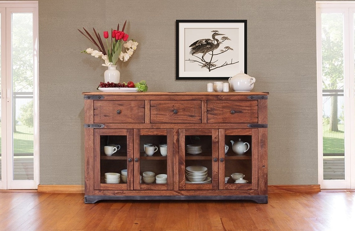 Parota Solid Wood Storage Console with Iron Base