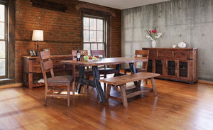 Solid Wood Industrial Dining Room Collection with Iron Base Table