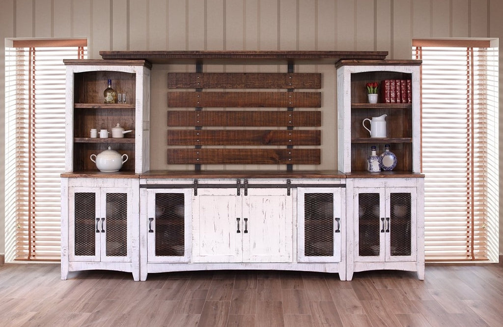 Distressed Solid Wood Dual Tone Wall Unit in White or Black Finish