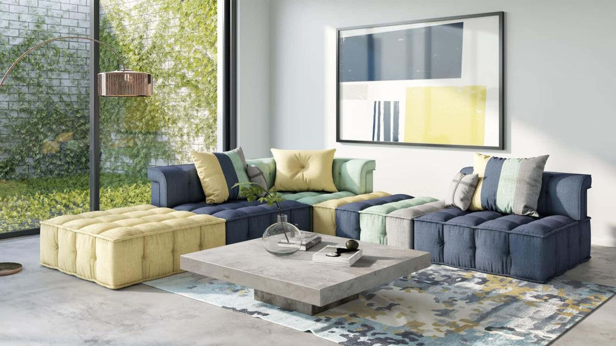 Modern Modular Multicolor Fabric Sectional