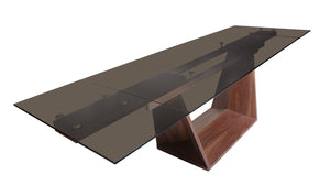 Ballard Modern Smoked Glass Extendable Dining Table with Walnut Base