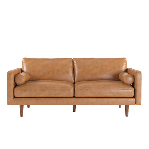 Cylia Mid Century Sofa in Caramel or Black Leatherette