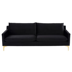 Anders Black Velour Living Room Collection with Black, Gold or Silver Legs