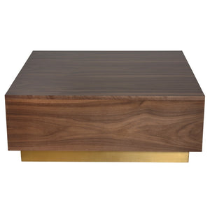 Jonas Walnut Square Coffee Table with Brushed Gold Base