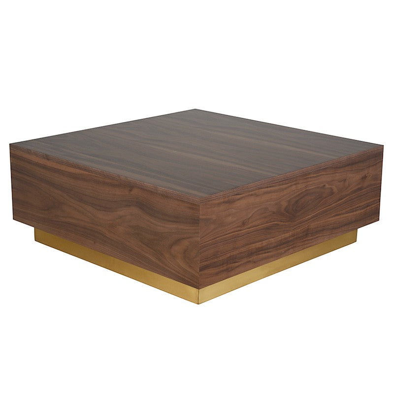 Jonas Walnut Square Coffee Table with Brushed Gold Base